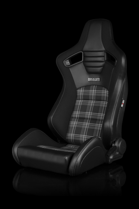 Braum Elite-S Series Sport Seats - Black & Grey Plaid (Grey Stitching) Pair - Universal