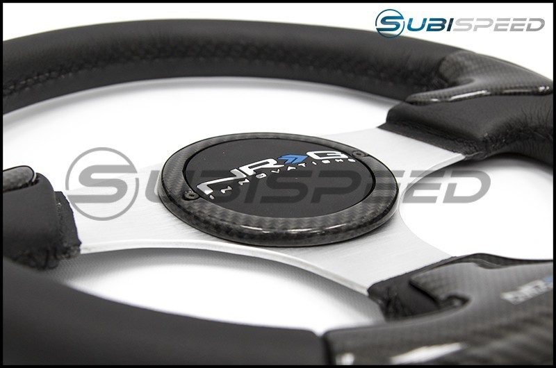 NRG 350mm carbon fiber steering wheel Silver Frame With Black Stitching