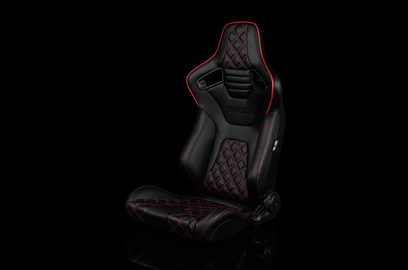Braum Elite-X Series Sport Seats - Black Diamond (Double Red Stitching / Red Piping) Pair