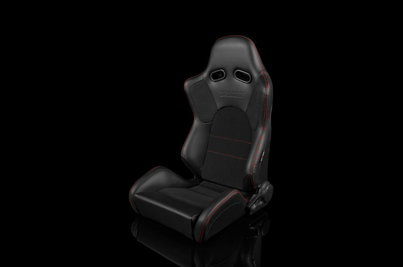 Braum Advan Series Sport Seats - Black Leatherette (Red Stitching) Pair