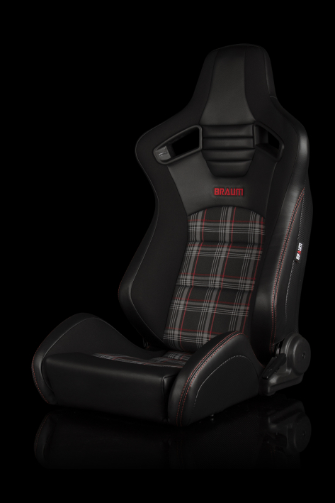 Braum Elite-S Series Sport Seats - Black & Red Plaid (Red Stitching) Pair - Universal