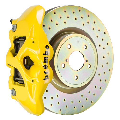 Brembo GT Systems Monobloc 4 Piston 326mm Cross Drilled Yellow Front