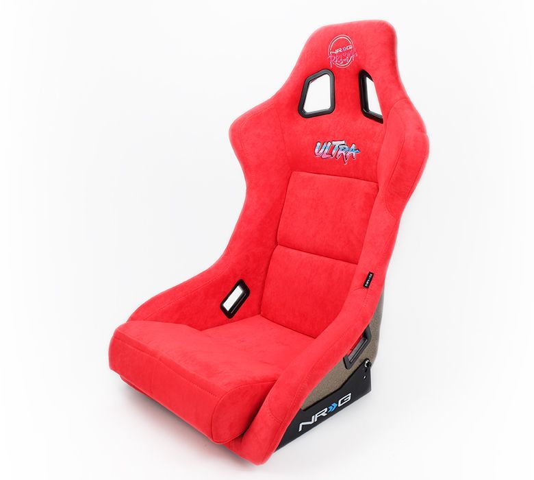 NRG Innovations FRP Bucket Seat ULTRA Edition with pearlized back, Red Alcantara material