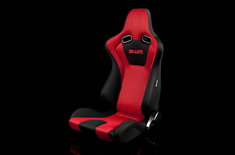 Braum Venom Series Sport Seats - Black and Red Cloth (Red Stitching) Pair