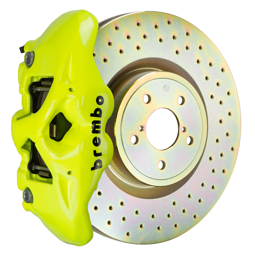Brembo GT Systems Monobloc 4 Piston 326mm Cross Drilled Fluorescent Yellow Front