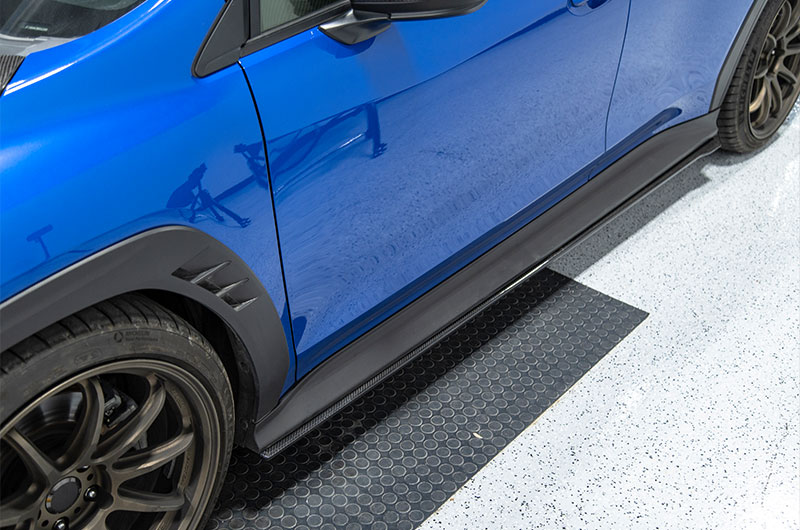 OLM S style carbon fiber side skirts on 2022 Subaru WRX