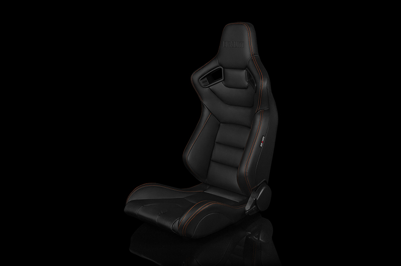 Braum Elite Series Sport Seats - Black Leatherette (Orange Stitching) Pair