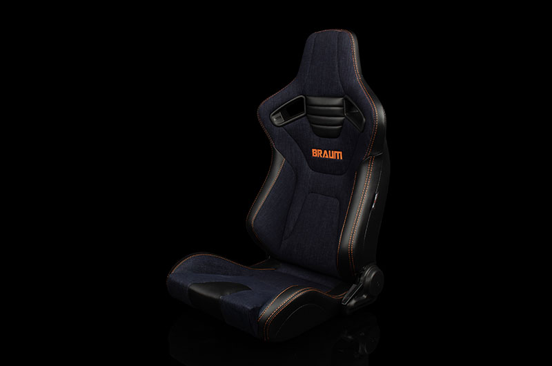 Braum Elite-X Series Sport Seats - Black PU / Navy Denim / Orange Stitching Pair